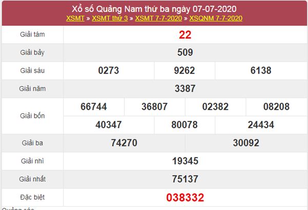 Thống kê XSQNM 14/7/2020 chốt KQXS Quảng Nam thứ 3